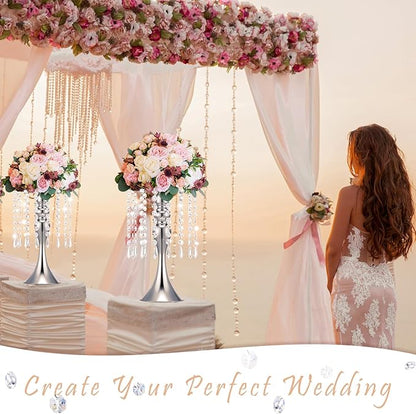 Unittype 20 Pcs Wedding Centerpieces for Tables 13 Inch Tall, Crystal Flower Stand Floral Vases for Tabletop Flower Arrangement Stand Valentines Gift Baptism Christmas Party Decor (Silver)