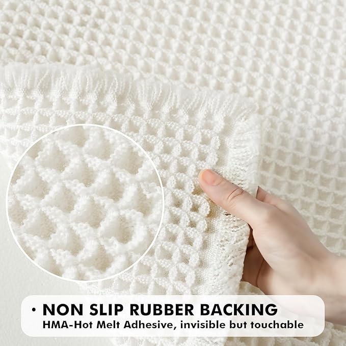 MIULEE Set of 2 Waffle Bathroom Runner Rugs, Boho Bath Rugs Non Slip Washable, Super Absorbent Runner Bath Mats, Rubber Backed Shower Mats for Hallway Bedroom Laundry Room, White, 2'x5'(24x60 Inch)