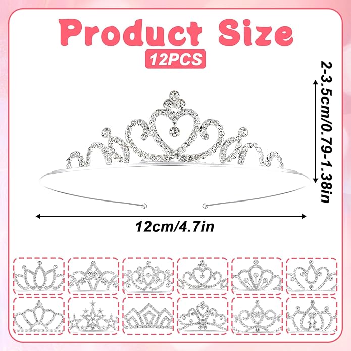 12 Pcs Tiaras for Women, Glitter Sparkly Rhinestone Crowns for Women Silver Metal Princess Crown Tiaras Bulk Suitable Birthday, Wedding, Dance, Pageant, Halloween, Christmas (12 Styles)