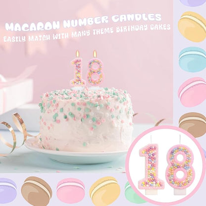 Birthday Candles - Number 18 Candle, Colorful Macaron Candles, 18 Year Old Birthday Decorations, Cake Decorations, Sweet Theme Party Supplies (Pink)