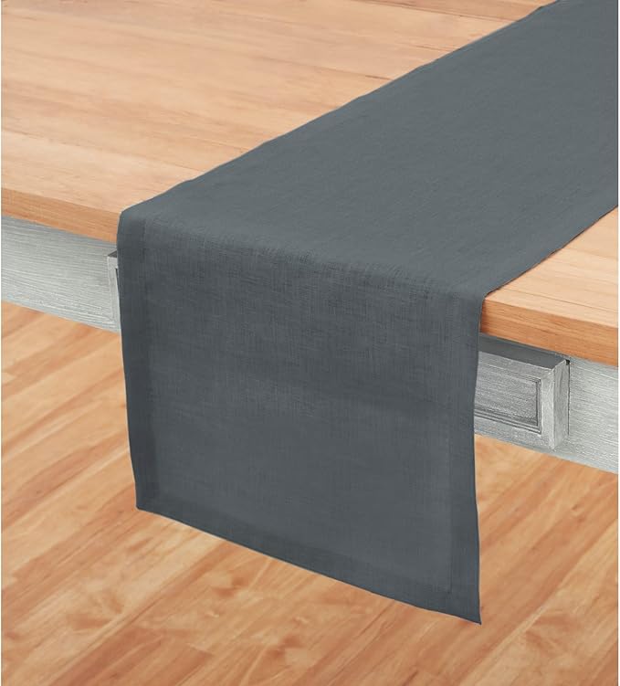 Solino Home Linen Table Runner 120 Inches Long - 100% Pure Linen Dark Grey Dining Table Runner 14 x 120 Inch for Fall, Autumn, Winter - Fete