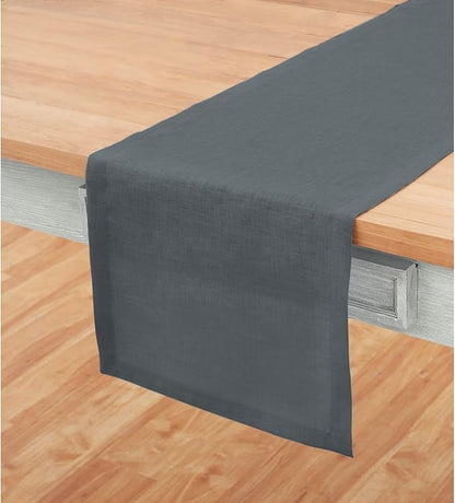 Solino Home Linen Table Runner 120 Inches Long - 100% Pure Linen Dark Grey Dining Table Runner 14 x 120 Inch for Fall, Autumn, Winter - Fete
