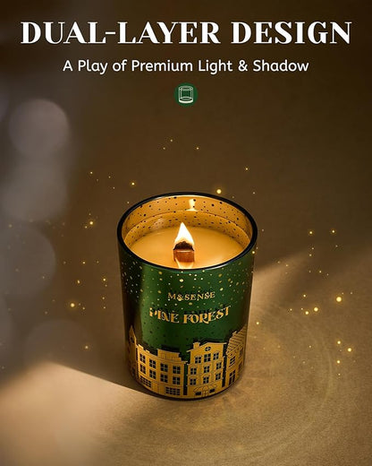 M&SENSE Pine Forest Christmas Candles, Large Winter Scented Soy Candles, Crackling Wooden Wick 18oz 100 Hours Long Lasting Clean Burn, Luxury Holiday Gifts for Relaxation, Stress Relief