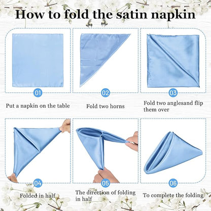 Bailarina 120 Pack Blue Mist Satin Napkins,17x17 Inches Wedding Napkins Square Soft Silky Table Napkins Bulk Decorative Elegant Cloth Napkin for Party Decoration, Banquet,Wedding,Graduation