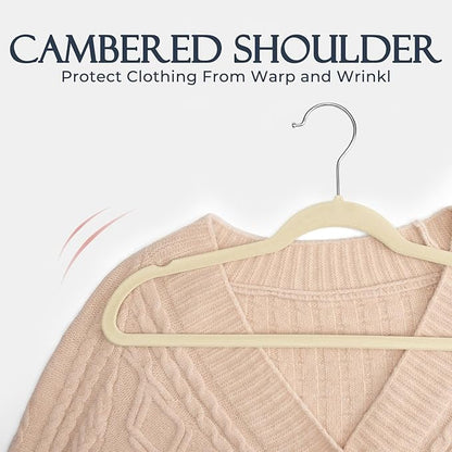 HOUSE DAY Beige Velvet Hangers 20 Pack, Non Slip Clothes Felt Hanger Heavy Duty for Coat, Premium Slim Space Saving Suit Hangers for Closet Organizer, 360° Rotating Silver Hook