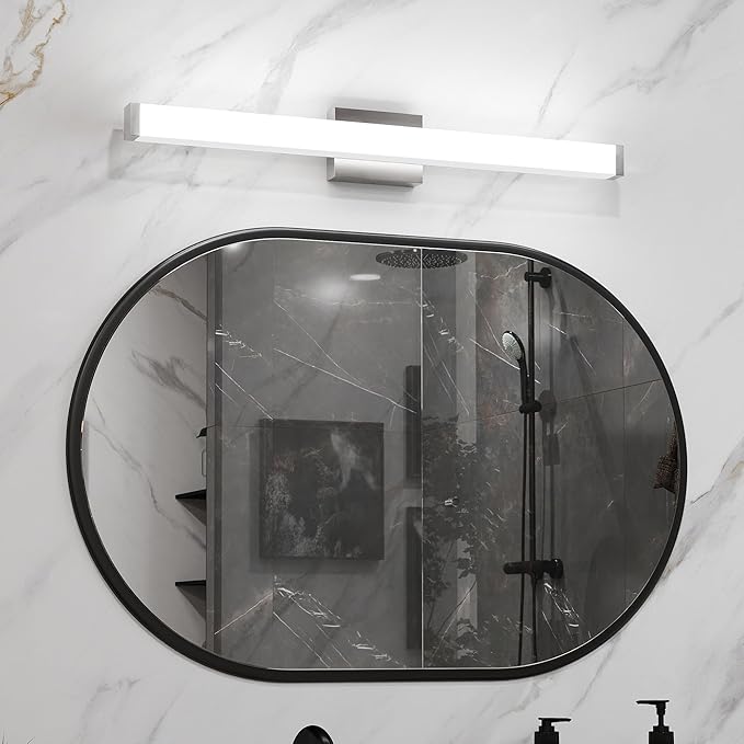 Modern LED Bathroom Vanity Light 32.7 Inch Square with Brushed Nickel Finish Dimmable 18W 6000K Cool White Wall Bar Fixture Over Mirror