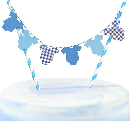 Blue Baby Shower Cake Topper - Blue Bodysuit Gingham Cake Topper,Gender Reveal Decor,Baby Shower Cake Decorations,Gingham Onesie Party Decorations (blue-1)