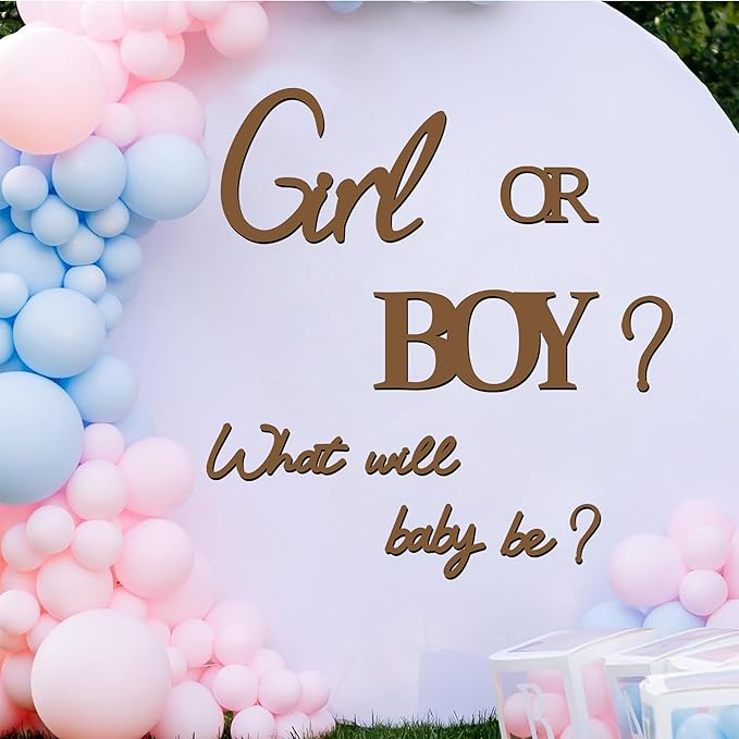 Large Wooden Gender Reveal Party Decorations Decals for Backdrop Boy or Girl What Will Baby Be Signs Oh Baby Shower Balloon Arch Stickers He or She Letters Sign Pregnancy Party Banner Photo Props