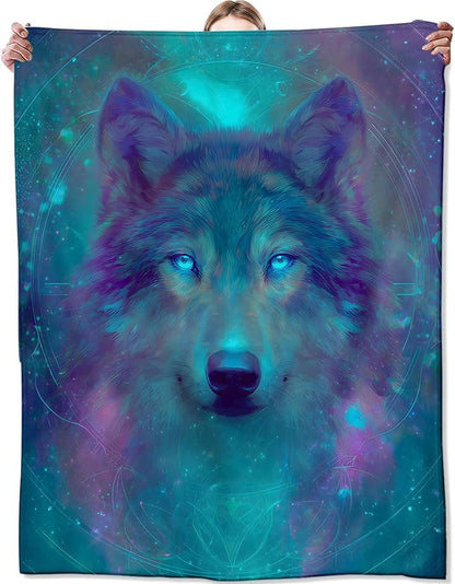 Fantasy Wolf Blanket, Mystical Animal and Galaxy Blankts, Gifts for Adults Kids, Home Dorm Cabin Pet Area Picnic and Travel Decor, Soft Cozy Lightweight Flannel Throw,50"x60"