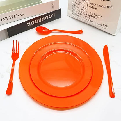 300 Pack Orange Plastic Silverware, Orange Plastic Cutlery Includes 100 Forks, 100 Spoons, 100 Knives for Birthday, Fall Party, Halloween, Thanksgiving