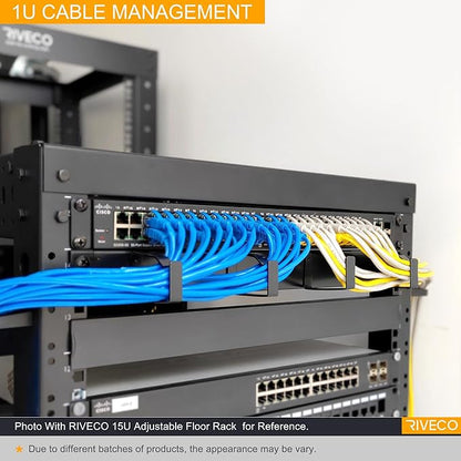 RIVECO 2PCS 1U Cable Management for Rack & Server Cabinet, Network Cord Wire Managing 19” Rack Mount 4 D-Rings Large Capacity