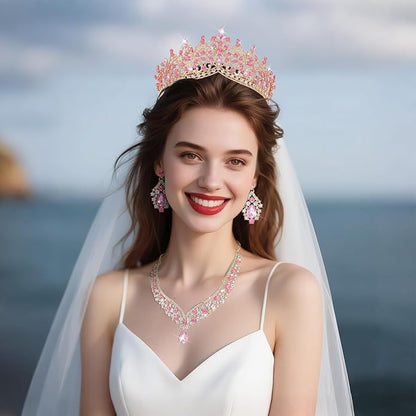 Kamirola Tiaras and Crowns for Women,Tiaras Earrings Necklace, Crystal Bridal Jewelry Set, Costume Party Halloween Prom Pageant Jewelry for Women TR80