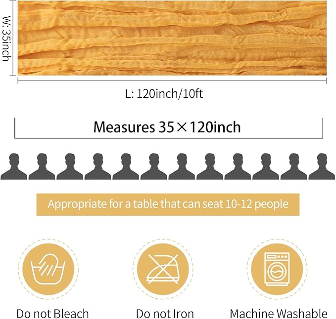 12 Pack Gold Cheesecloth Table Runner Fall Thanksgiving 35x120 Inch Mustard Yellow Cheese Cloth Runner 10FT Boho Rustic Gauze Table Runner for Wedding Party Baby Shower Birthday Decor
