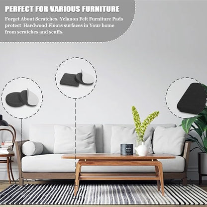 Yelanon Felt Furniture Pads -182 Pcs Premium Felt Pads for Chair Legs Furniture, Floor Protectors for Hardwood Floors, Black