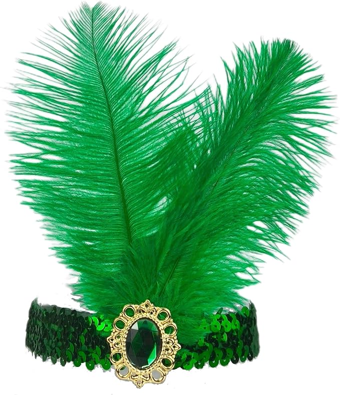 Feather Headpiece Sequins Headbands 1920s Flapper Showgirl Headpieces for Women Girls Carnival Party Accessories