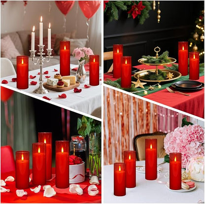 Flameless LED Candles 24 Pack, Realistic Flickering Flame Battery Operated Pillar Candles with Remote Control & Timer, for Home Decor, Wedding, Romantic Ambiance (Red)