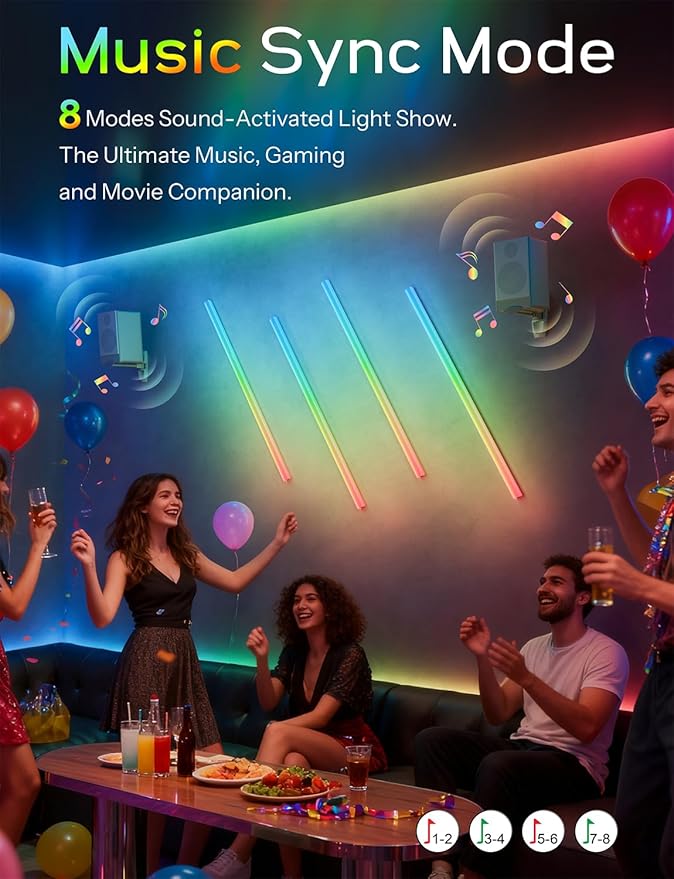 45.8 inch Wireless Wall Lights Color Changing LED Syncs to Music Remote Control, Battery Operated Wall Light Bar Wall Sconces Set of 2 for Bedroom Party Gaming Room