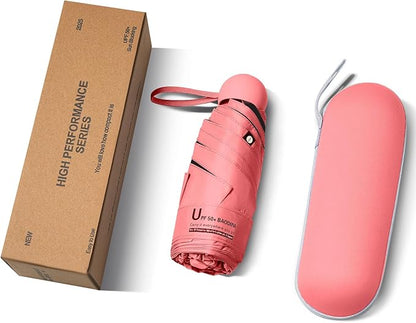 BAODINI Travel Essentials Mini Umbrella for Purse With Case Small Compact UV Sun Protection Lightweight Tiny Pocket Manual Open Close Umbrella for Women Kids and Men Fits Purse Backpack