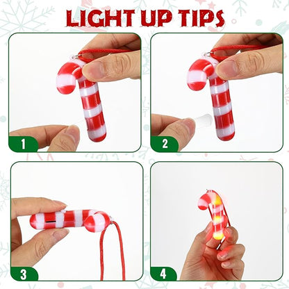 Yinkin 30 Pcs Christmas Light up Necklace for Adults Flashing Necklaces Christmas Accessory for Xmas Party Favors Stocking Stuffers Xmas Ornaments Decoration Party Supplies (Cane)
