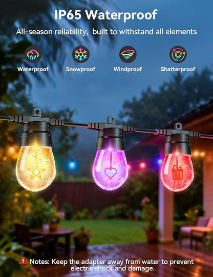 Brightever LED Outdoor String Lights 100FT Patio Lights with 32 S14 LED Edison Bulbs, Dimmable&Speed Adjustment, Plug in IP65 Waterproof Hanging Lights with Remote for Outdoor Indoor Christmas Decor