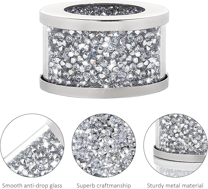 Silver Diamond Napkin Ring Glass Framed, Crystal Dinning Cloth Rings Set of 4 Piece, Glam Serviette Buckle Cloth Holder Sparkle Bling Crushed Diamond Table Decor Accessories