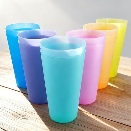 32 oz Large Plastic Cups, Unbreakable Drinking Cups set of 12, BPA Free Dishwasher Safe Big Tumbler sets, Reusable Kids Cup set for Kitchen Outdoor