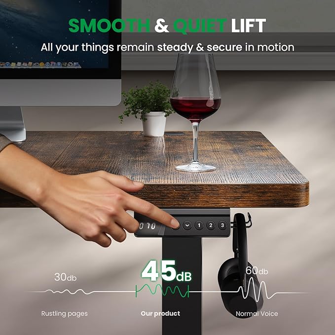 1 Inch Thick Tabletop Electric Standing Desk Adjustable - 60x28 Inch Sit Stand Desk, Double Beam Frame, 3 Memory Height Adjustment, Cable Management for Home Office