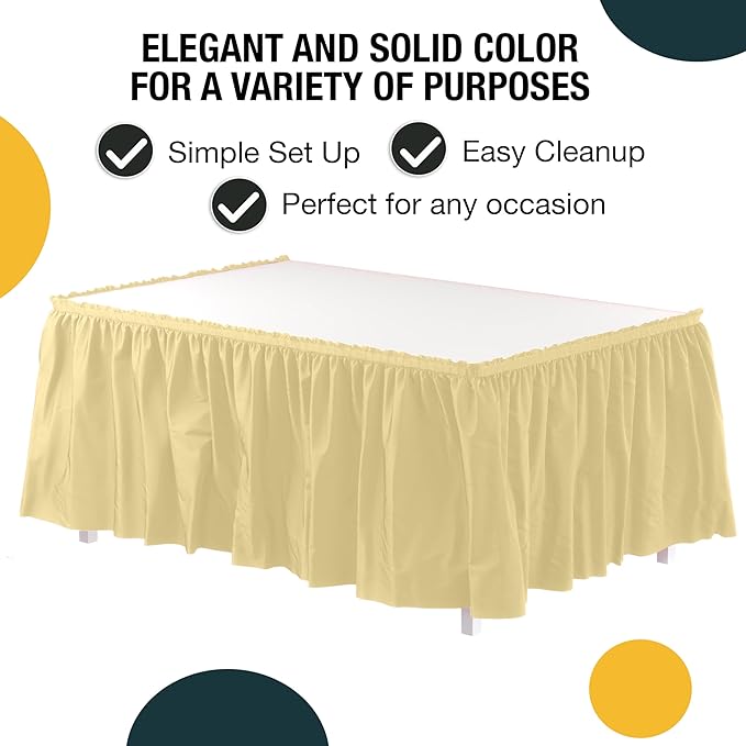 Exquisite Ruffle Table Skirt Light Yellow 2 Pack 14 Ft Long Table Skirts for Rectangle Tables 6ft Plus or Round Tables Skirts with Adhesive Strip for Gender Reveal Decor & Happy Birthday Parties