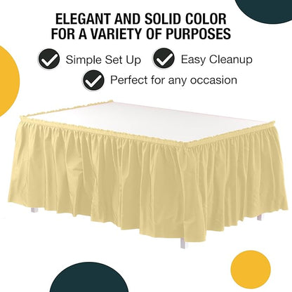 Exquisite Ruffle Table Skirt Light Yellow 2 Pack 14 Ft Long Table Skirts for Rectangle Tables 6ft Plus or Round Tables Skirts with Adhesive Strip for Gender Reveal Decor & Happy Birthday Parties
