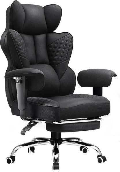 COMHOMA Big and Tall Office Chair Heavy Duty Wide Ergonomic Fabric Deluxe Embossing Designed Gaming Chair with Foot Rest,150°Reclining Adjustable Armrests Pocket Spring Back Support and Pillow