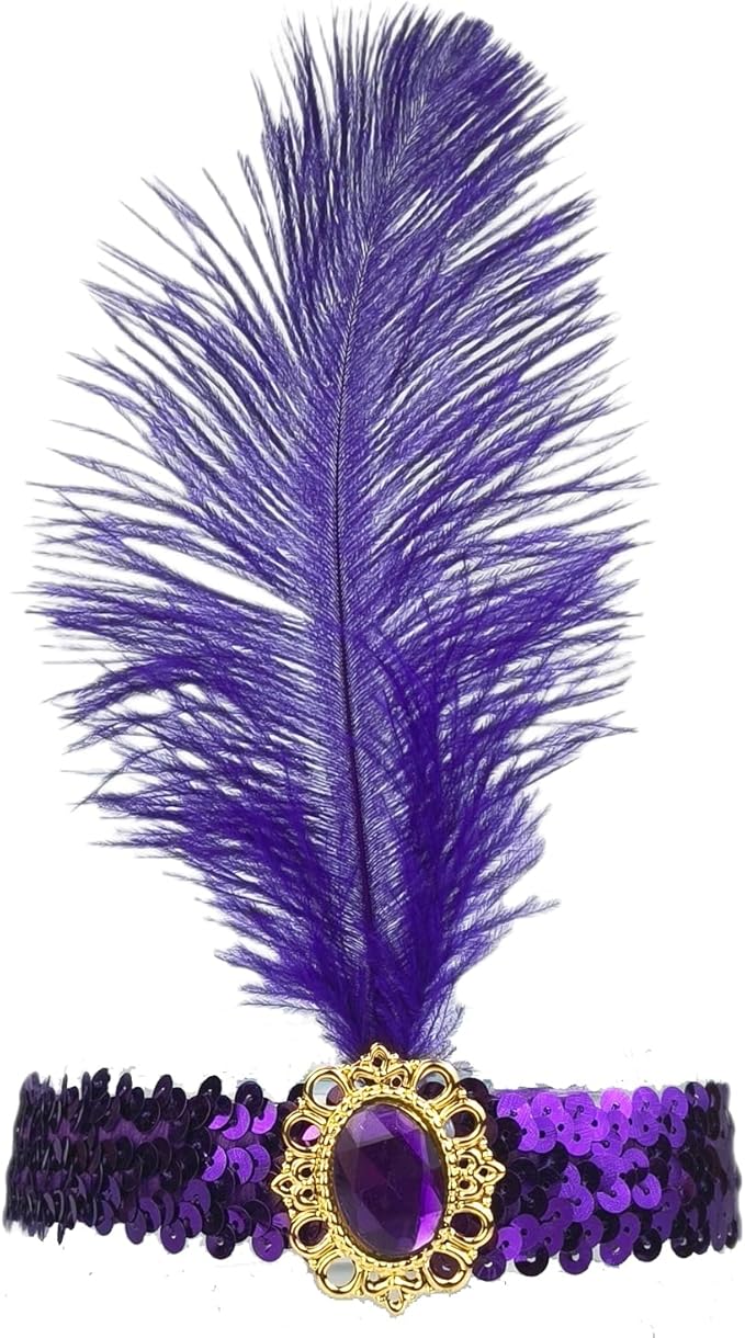 Feather Headpiece Sequins Headbands 1920s Flapper Showgirl Headpieces for Women Girls Carnival Party Accessories