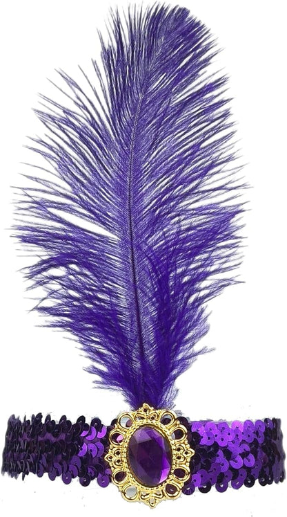 Feather Headpiece Sequins Headbands 1920s Flapper Showgirl Headpieces for Women Girls Carnival Party Accessories