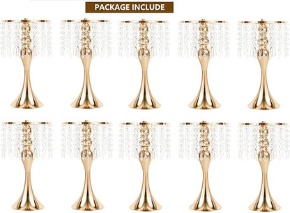 LANLONG Wedding Centerpieces for Tables, 12.99in Metal Gold Vases for Centerpieces, 10PcsTall Crystal Flower Stand for Centerpiece Table Wedding Party Reception Home Decor