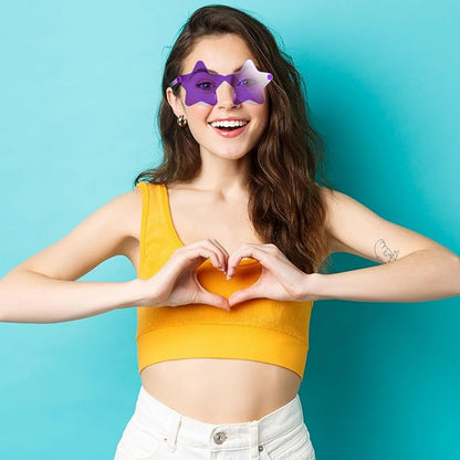 PLULON 7 Pairs Purple Star Sunglasses Bulk Rimless Star Shape Sunglasses Star Glasses Bachelorette Sunglasses Star Party Favors for Birthday Beach Kids Adult