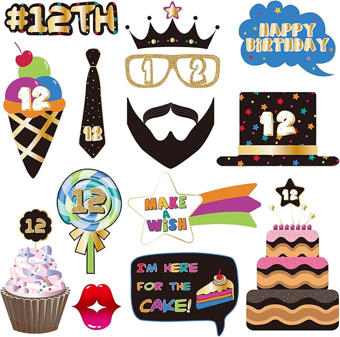BRT Bearingshui 12th Photo Booth Props - Birthday Party Accessories, Signs & Decorations