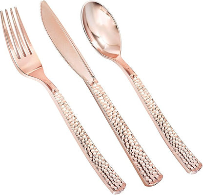 Supernal 360pcs Rose Gold Plastic Silverware,Rose Gold Utensils,Heavy Weight Plastic Cutlery,Disposable Silverware Sets Include 120 Forks,120 Spoons,120 Knives,Suitable for Wedding,Monther's Day,Party