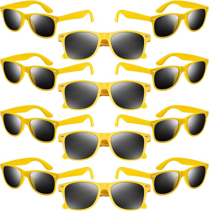 NEBURORA 12 Pack Yellow Neon Sunglasses Bulk Retro Colorful Party Glasses for Adult Men Women Birthday Wedding Summer Beach Pool Party Supplies