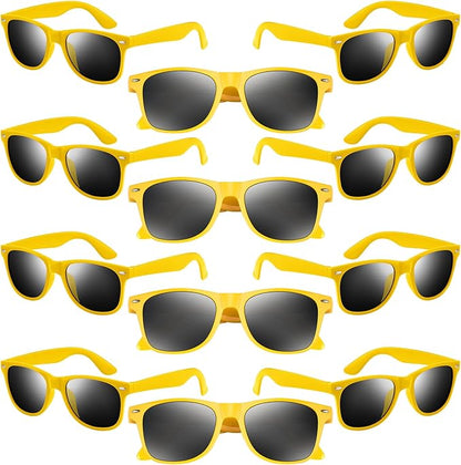 NEBURORA 12 Pack Yellow Neon Sunglasses Bulk Retro Colorful Party Glasses for Adult Men Women Birthday Wedding Summer Beach Pool Party Supplies