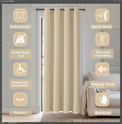 ChrisDowa Blackout Curtains 80 Inches Long for Doorways and Closets, Thermal Insulated Temporary Room Dividers (1 Panel, Biscotti Beige, 52 x 80 Inch)