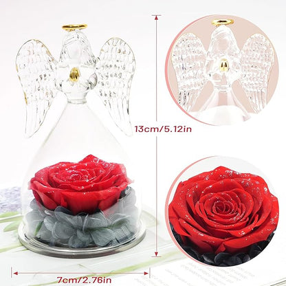 Miofula Preserved Flower Rose Birthday Gifts for Mom, Angels Figurines with Forever Real Rose Gifts for Women Mom Grandma, Angels Gifts for Valentines Anniversary (Red Starry Sky)