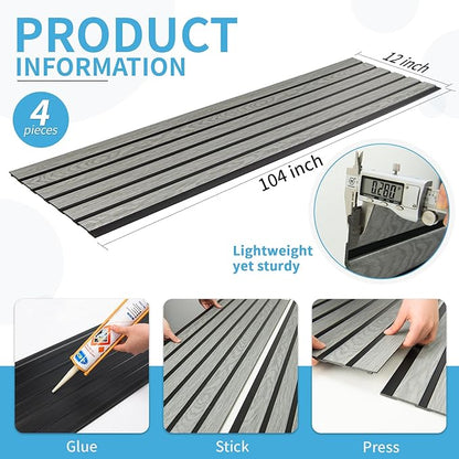 Art3d 4-Pack Glue-On Six-Grid Wainscoting Panel for Interior Wall Decor - 104 x 12 Inch Polystyrene Ultralight Slim Slat Wall Panels for Living Room Bedroom, Ash