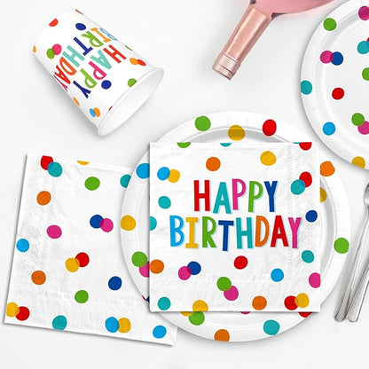 Happy Birthday Party Supplies - Dots Design, Featuring Napkins, Suitable for Adults & Kids (6.5x6.5 in, 3-Ply Disposable, 50-Pack)