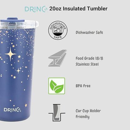 Drinco - 20 oz Stainless Steel Tumbler | Double Walled Vacuum Insulated Mug With Lid, 2 Straws, For Hot & Cold Drinks (20oz North Star)