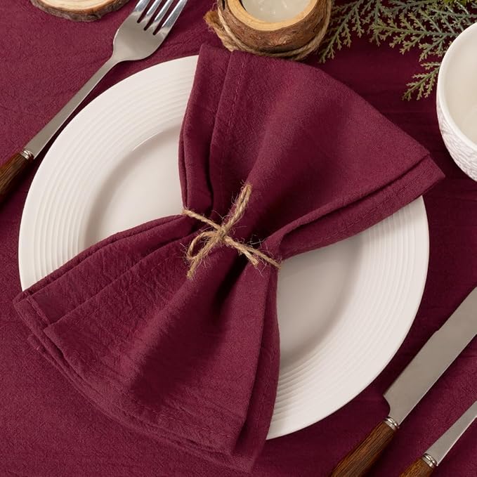 Socomi Cloth Napkins Burgundy Christmas Washable Reusable Bulk Linen Cotton Napkins Set of 10 17"x17" for Wedding Party Bridal Baby Shower Birthday Dining Table Decorations