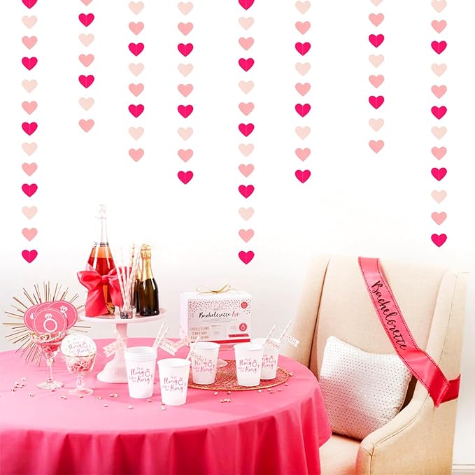 Hot-Pink Party-Decorations Heart Garland - 52Ft Proposal Special Night Galentines Wedding Paper Streamers Banner, Girl Birthday Engagement Bachelorette Decor Lasting Surprise