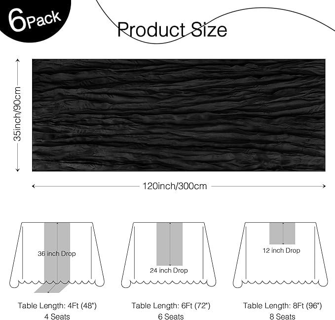 12 Pack Cheesecloth Table Runner 120 Inch Boho Rustic Gauze 10 FT Black Cheese Cloths Table Runners Decorations for Halloween Birthday Party Baby Shower Wedding Holiday Home Decor