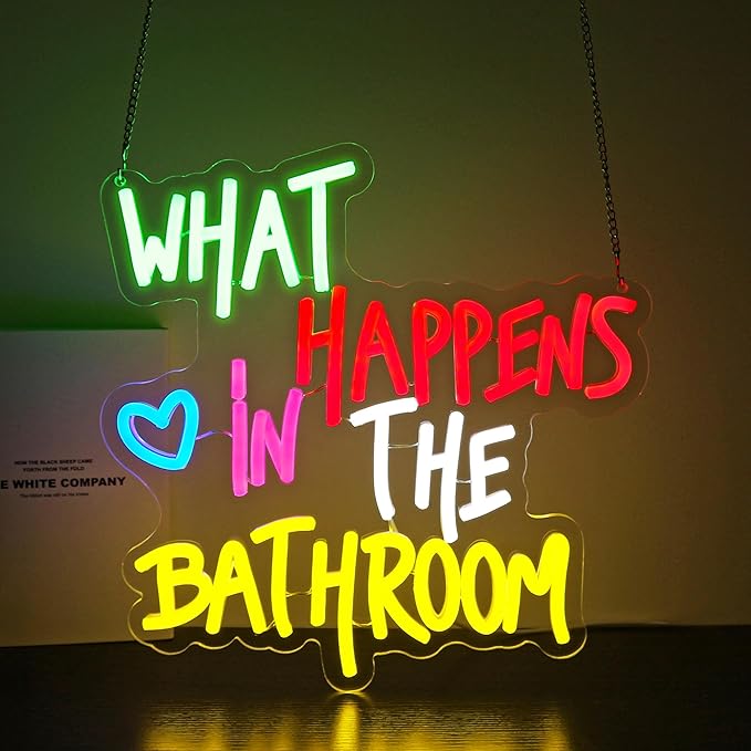 Neon Sign - HSJNJKFU What Happens in the Bathroom Neon Signs for Wall Decor Led Light Sign for Man Cave Bathroom Room Home Beer Bar Sign - USB Powered
