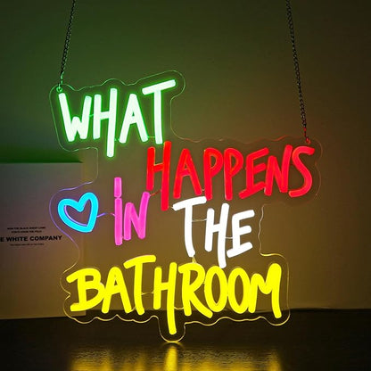 Neon Sign - HSJNJKFU What Happens in the Bathroom Neon Signs for Wall Decor Led Light Sign for Man Cave Bathroom Room Home Beer Bar Sign - USB Powered