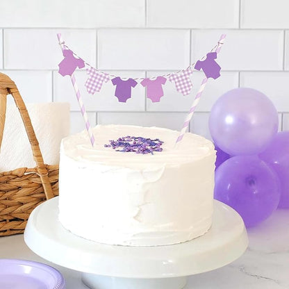 Purple Baby Shower Cake Topper - Purple Bodysuit Gingham Cake Topper,Gender Reveal Decor,Baby Shower Cake Decorations,Gingham Onesie Party Decorations (purple)