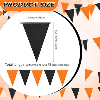 100 Feet Pennant Banners Flags 75 Solid String Triangle Flags for Grand Opening, Carnival Theme Birthday Party Decoration Outdoor Events Classroom Decoration(Orange Black)